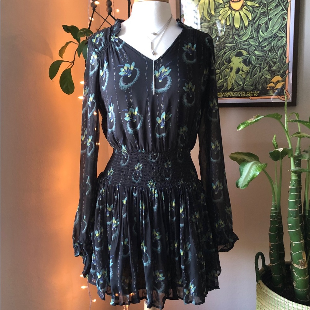 ❤️ Free People Sheer Black Flouncy Boho Rare Anthropologie Dress